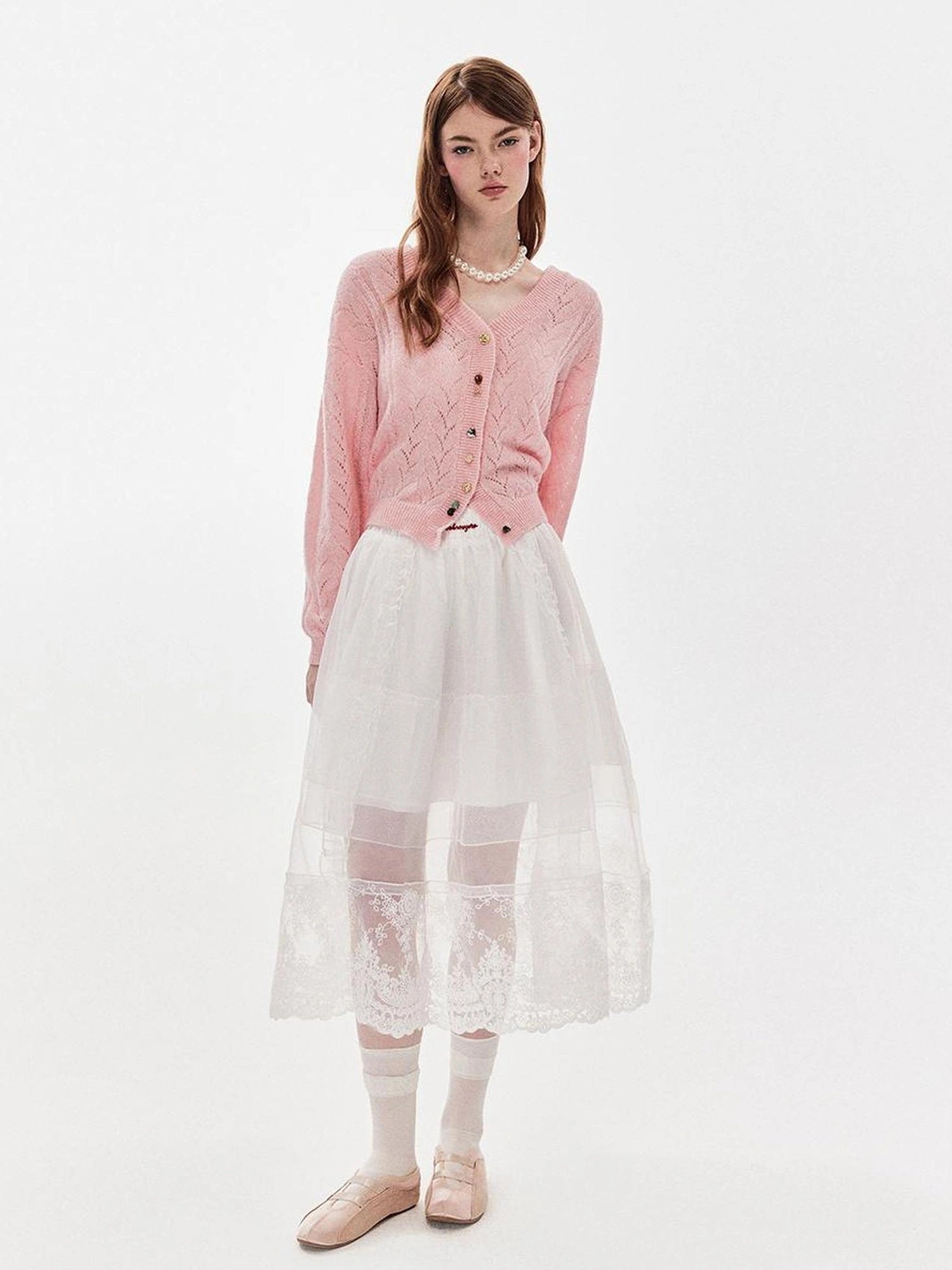 DKZ OFFICIAL Heavy Embroidered Lace Sheer Mesh Skirt