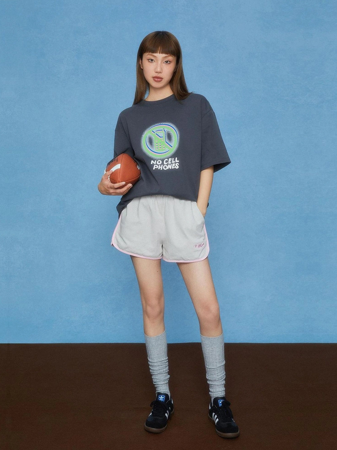 DKZ OFFICIAL High Waisted Cotton Blend Color Block Wide Leg Sports Shorts