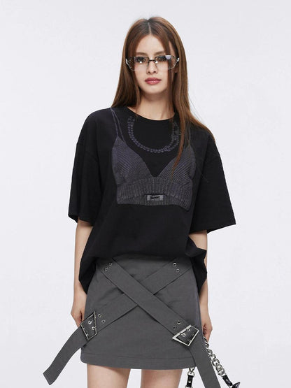 DKZ OFFICIAL High Waisted Loose Fit Cotton T-shirt With Print