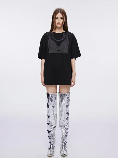 DKZ OFFICIAL High Waisted Loose Fit Cotton T-shirt With Print
