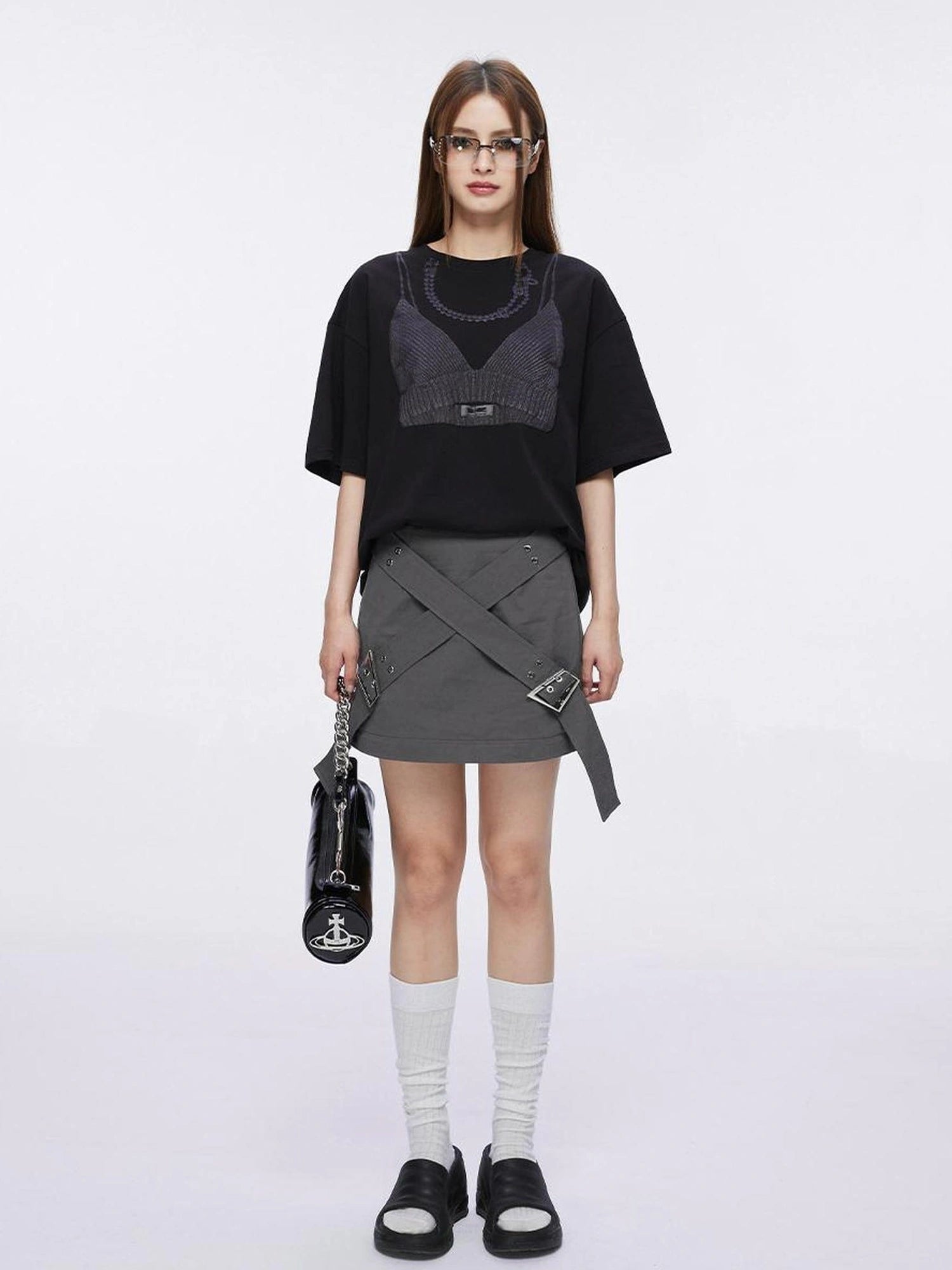 DKZ OFFICIAL High Waisted Loose Fit Cotton T-shirt With Print