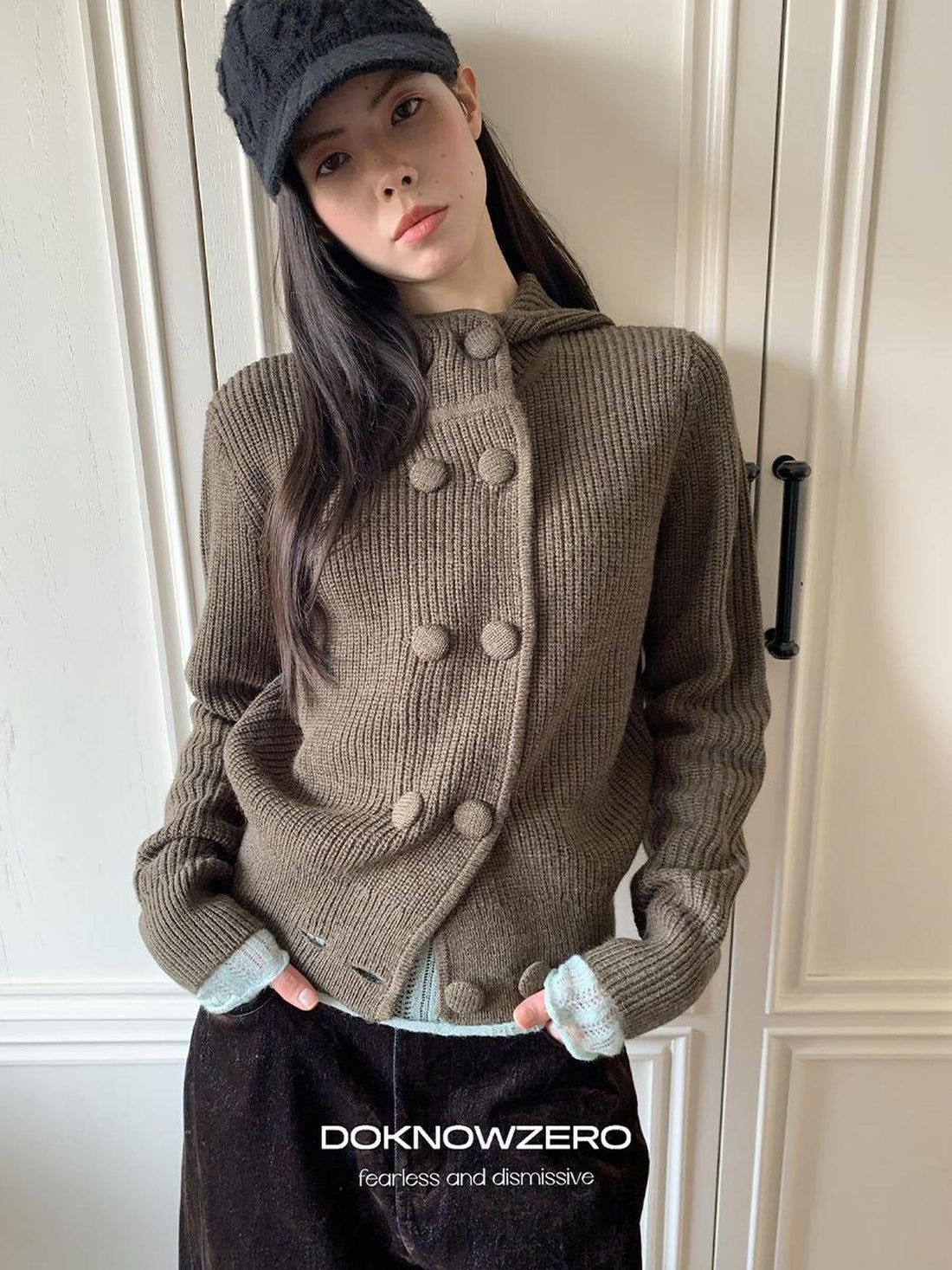 DKZ OFFICIAL Hooded Double Breasted Knit Wool Blend Women&