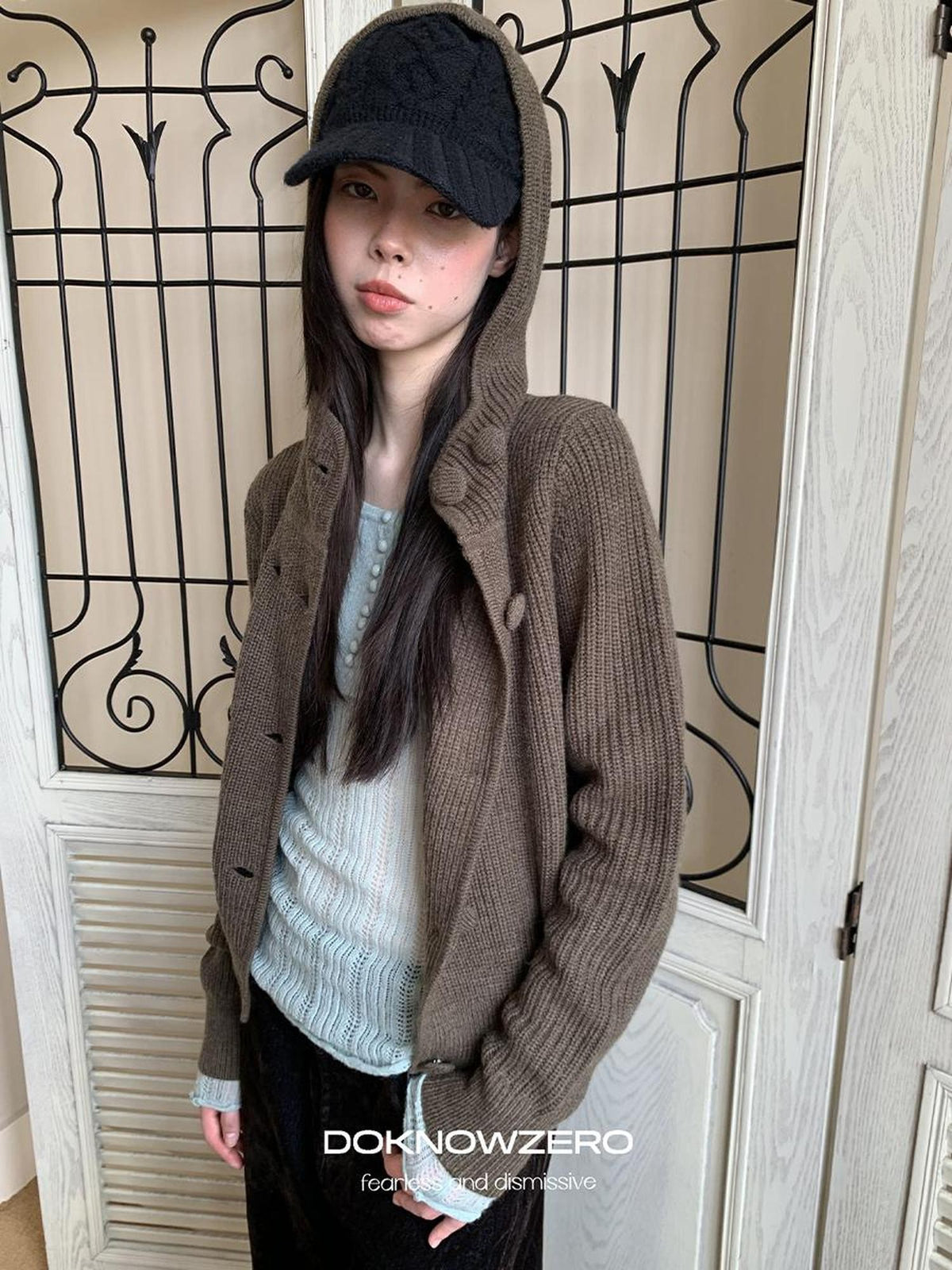 DKZ OFFICIAL Hooded Double Breasted Knit Wool Blend Women&