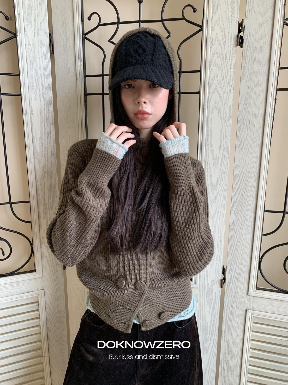 DKZ OFFICIAL Hooded Double Breasted Knit Wool Blend Women&