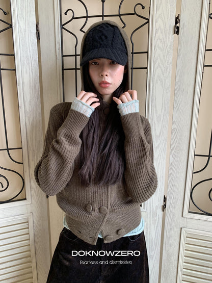 DKZ OFFICIAL Hooded Double Breasted Knit Wool Blend Women&