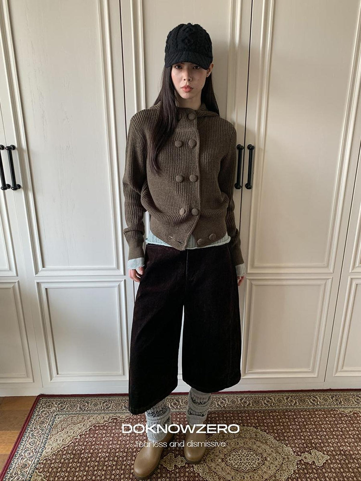 DKZ OFFICIAL Hooded Double Breasted Knit Wool Blend Women&