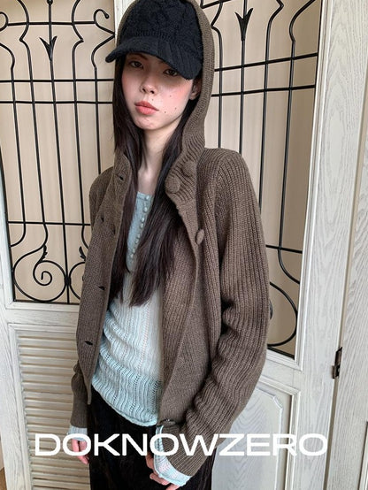 DKZ OFFICIAL Hooded Double Breasted Knit Wool Blend Women&