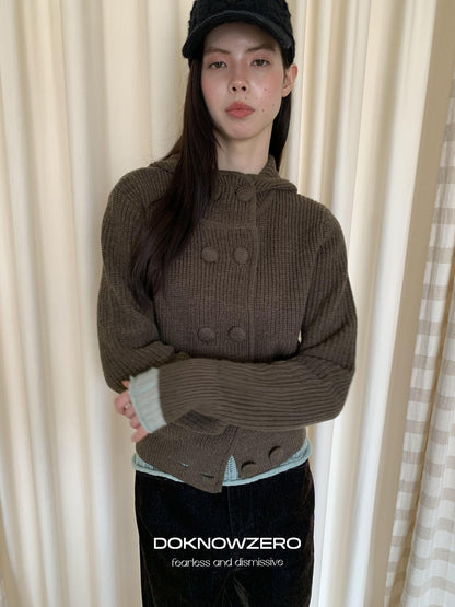 DKZ OFFICIAL Hooded Double Breasted Knit Wool Blend Women&