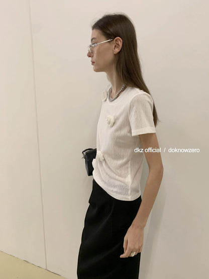 DKZ OFFICIAL Ice Silk Embroidered Short Sleeve T-shirt And Cardigan Two Piece Set