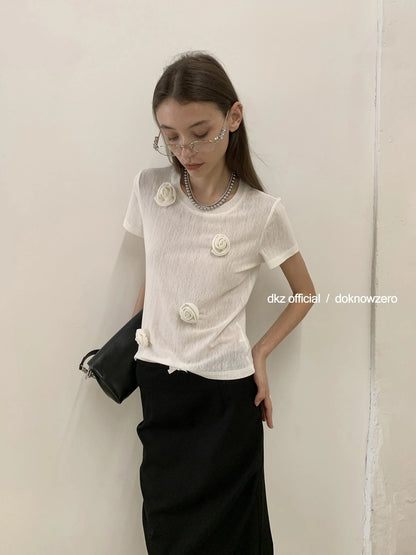 DKZ OFFICIAL Ice Silk Embroidered Short Sleeve T-shirt And Cardigan Two Piece Set
