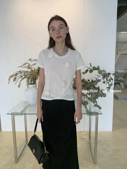 DKZ OFFICIAL Ice Silk Embroidered Short Sleeve T-shirt And Cardigan Two Piece Set
