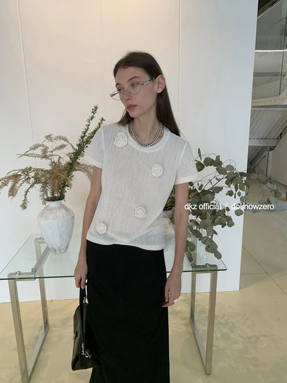 DKZ OFFICIAL Ice Silk Embroidered Short Sleeve T-shirt And Cardigan Two Piece Set