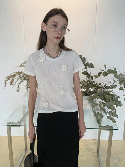 DKZ OFFICIAL Ice Silk Embroidered Short Sleeve T-shirt And Cardigan Two Piece Set