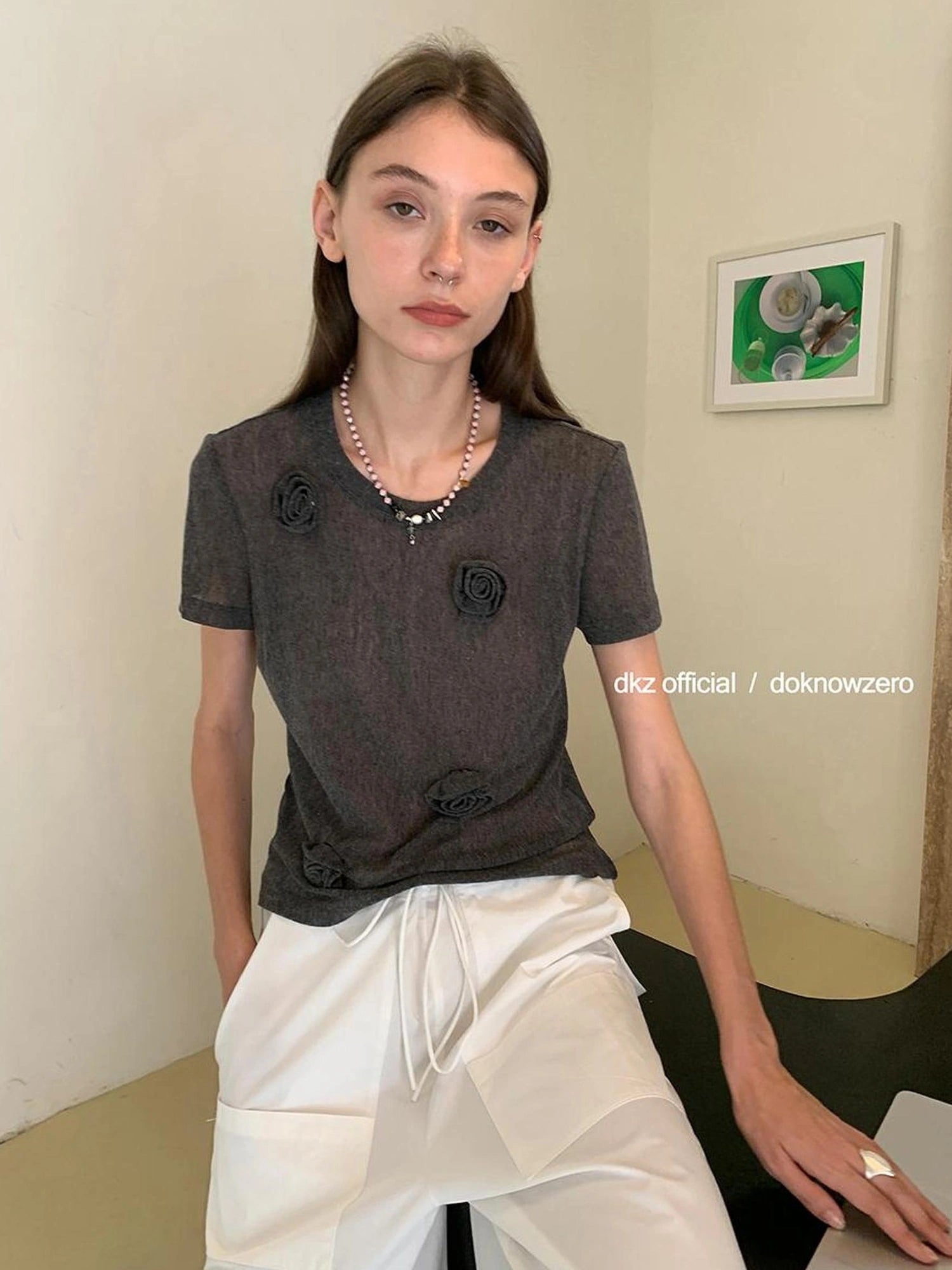 DKZ OFFICIAL Ice Silk Embroidered Short Sleeve T-shirt And Cardigan Two Piece Set