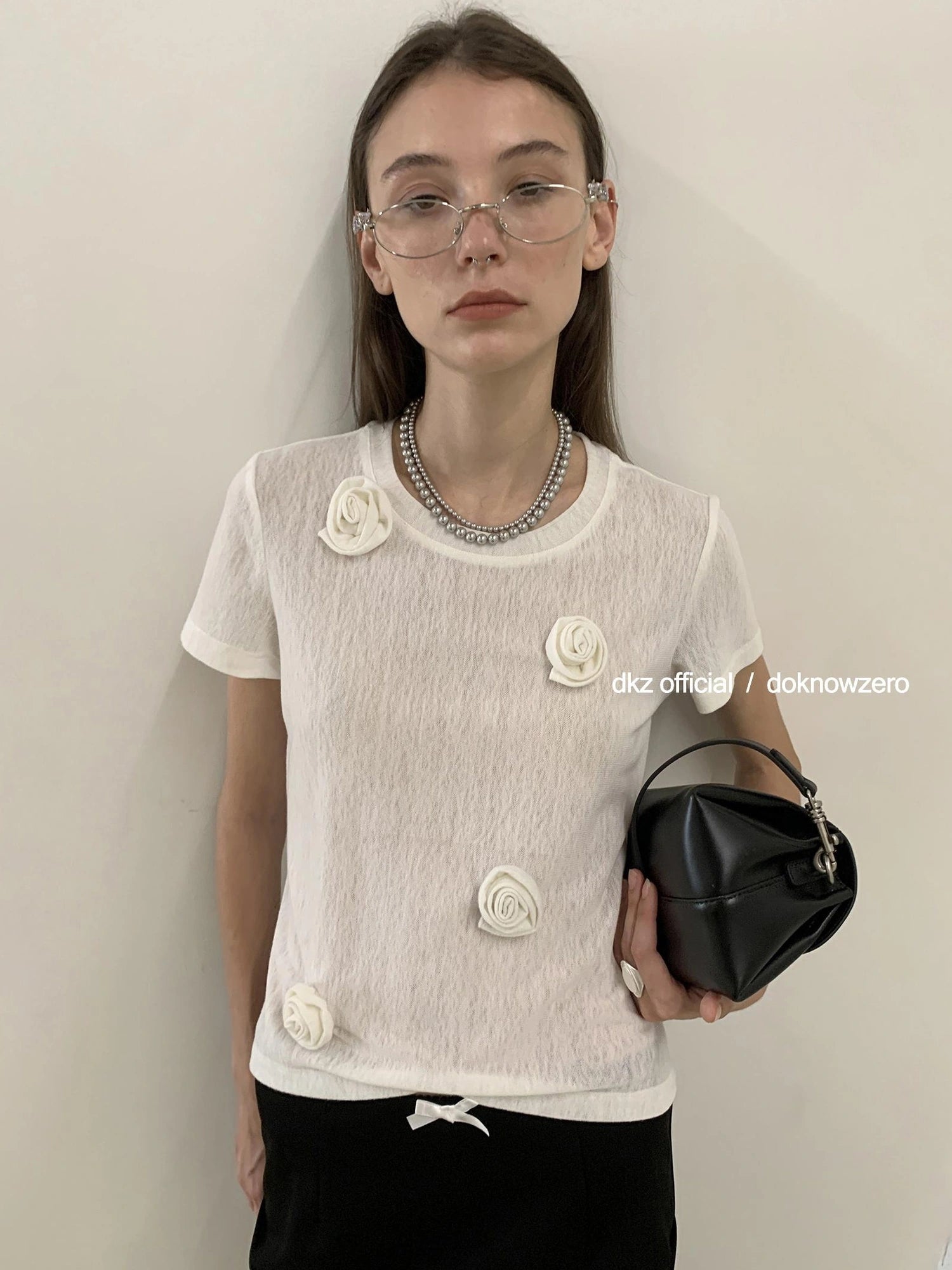 DKZ OFFICIAL Ice Silk Embroidered Short Sleeve T-shirt And Cardigan Two Piece Set