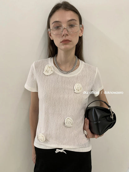 DKZ OFFICIAL Ice Silk Embroidered Short Sleeve T-shirt And Cardigan Two Piece Set