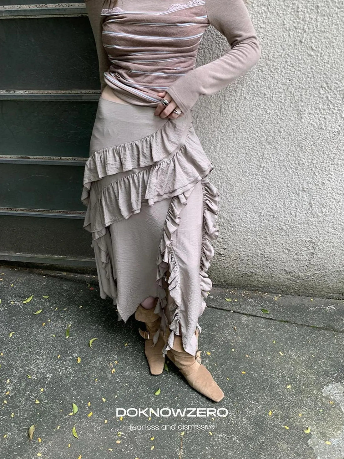DKZ OFFICIAL Irregular Cascading Hem Flounce Skirt