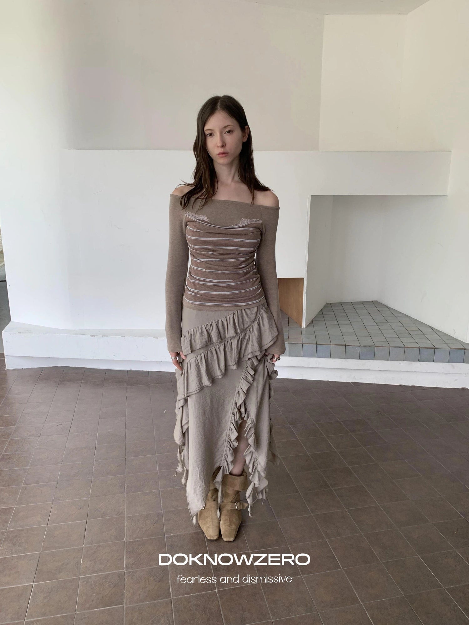 DKZ OFFICIAL Irregular Cascading Hem Flounce Skirt