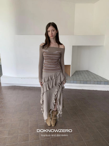 DKZ OFFICIAL Irregular Cascading Hem Flounce Skirt