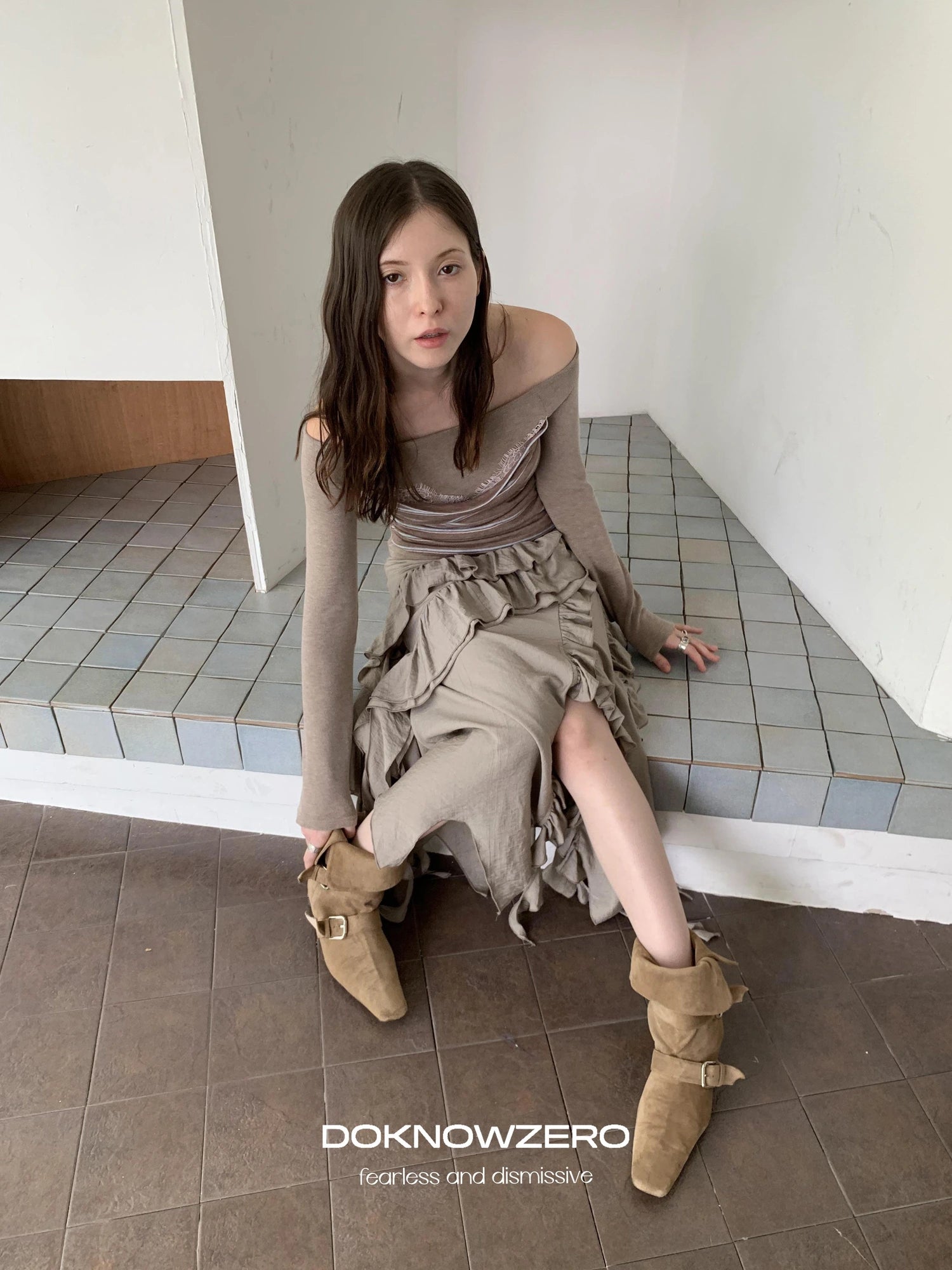 DKZ OFFICIAL Irregular Cascading Hem Flounce Skirt