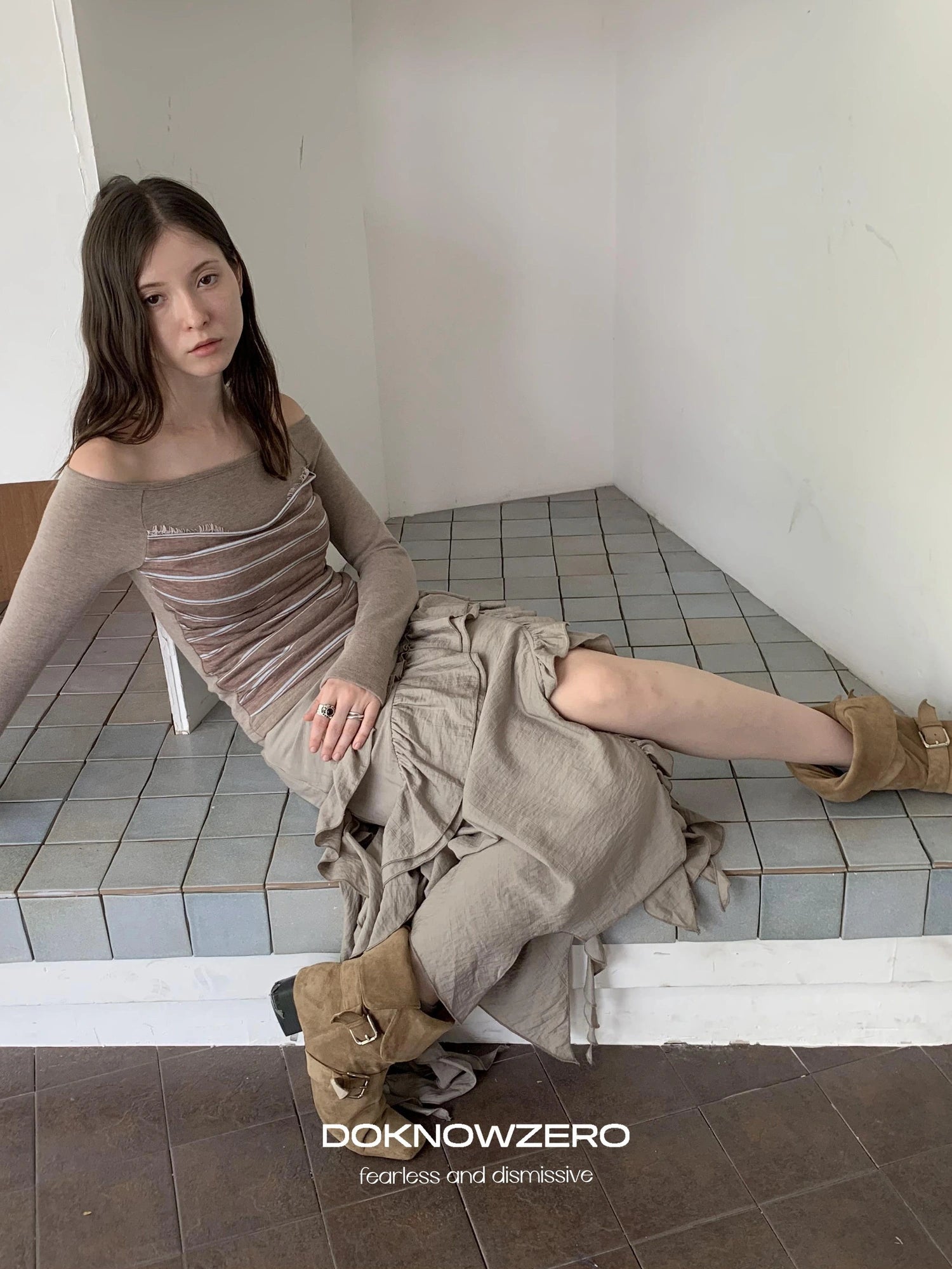 DKZ OFFICIAL Irregular Cascading Hem Flounce Skirt