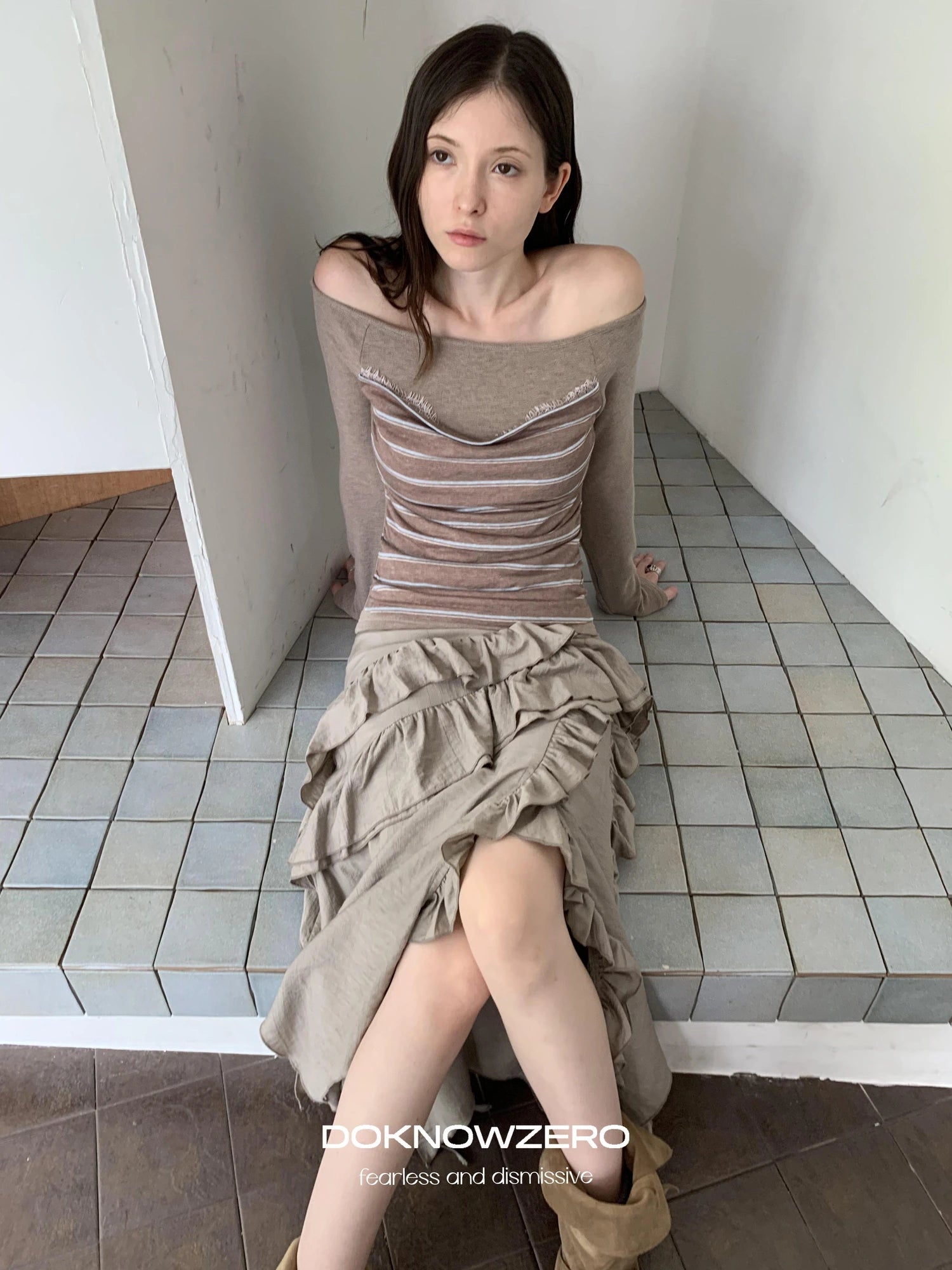DKZ OFFICIAL Irregular Cascading Hem Flounce Skirt