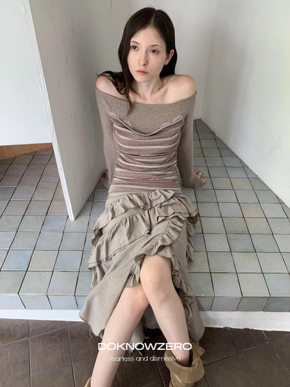 DKZ OFFICIAL Irregular Cascading Hem Flounce Skirt