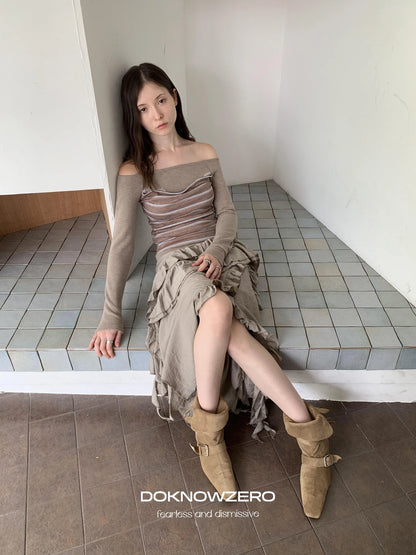 DKZ OFFICIAL Irregular Cascading Hem Flounce Skirt