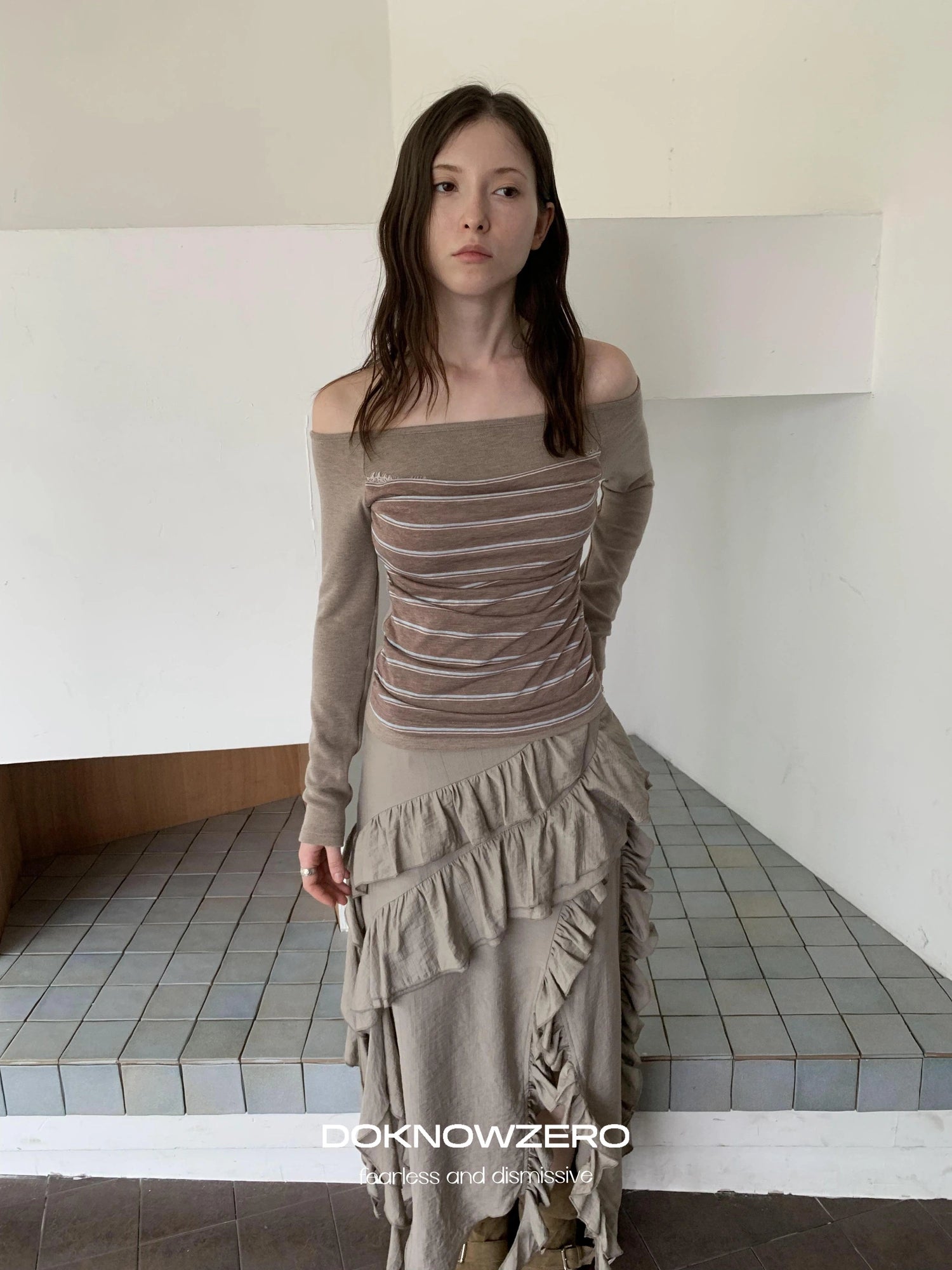 DKZ OFFICIAL Irregular Cascading Hem Flounce Skirt