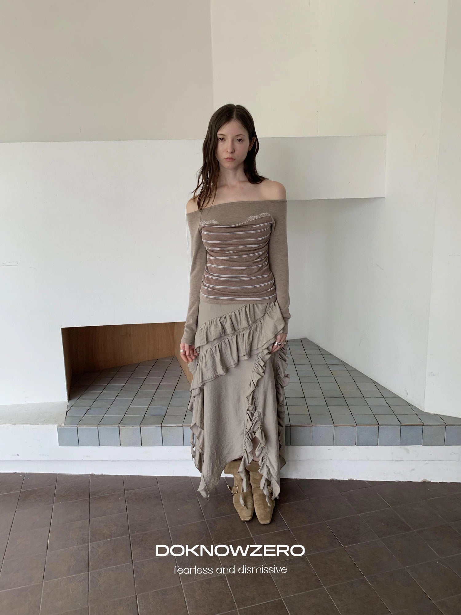 DKZ OFFICIAL Irregular Cascading Hem Flounce Skirt