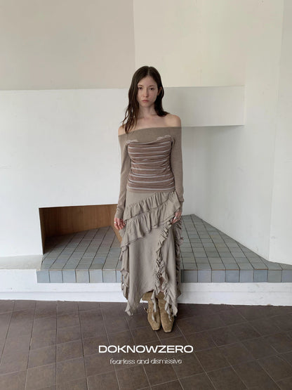 DKZ OFFICIAL Irregular Cascading Hem Flounce Skirt