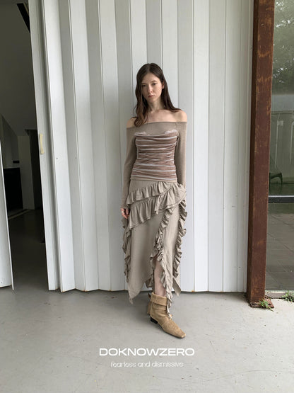 DKZ OFFICIAL Irregular Cascading Hem Flounce Skirt
