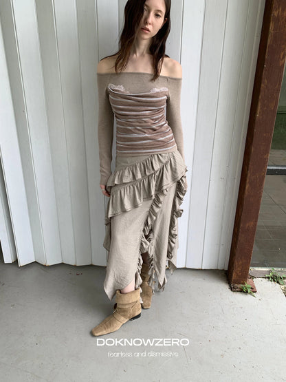 DKZ OFFICIAL Irregular Cascading Hem Flounce Skirt