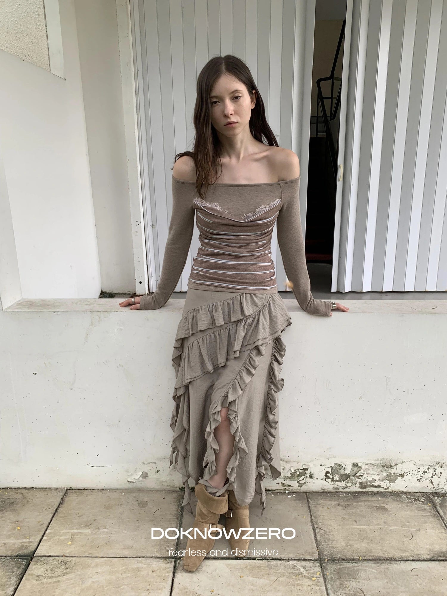 DKZ OFFICIAL Irregular Cascading Hem Flounce Skirt