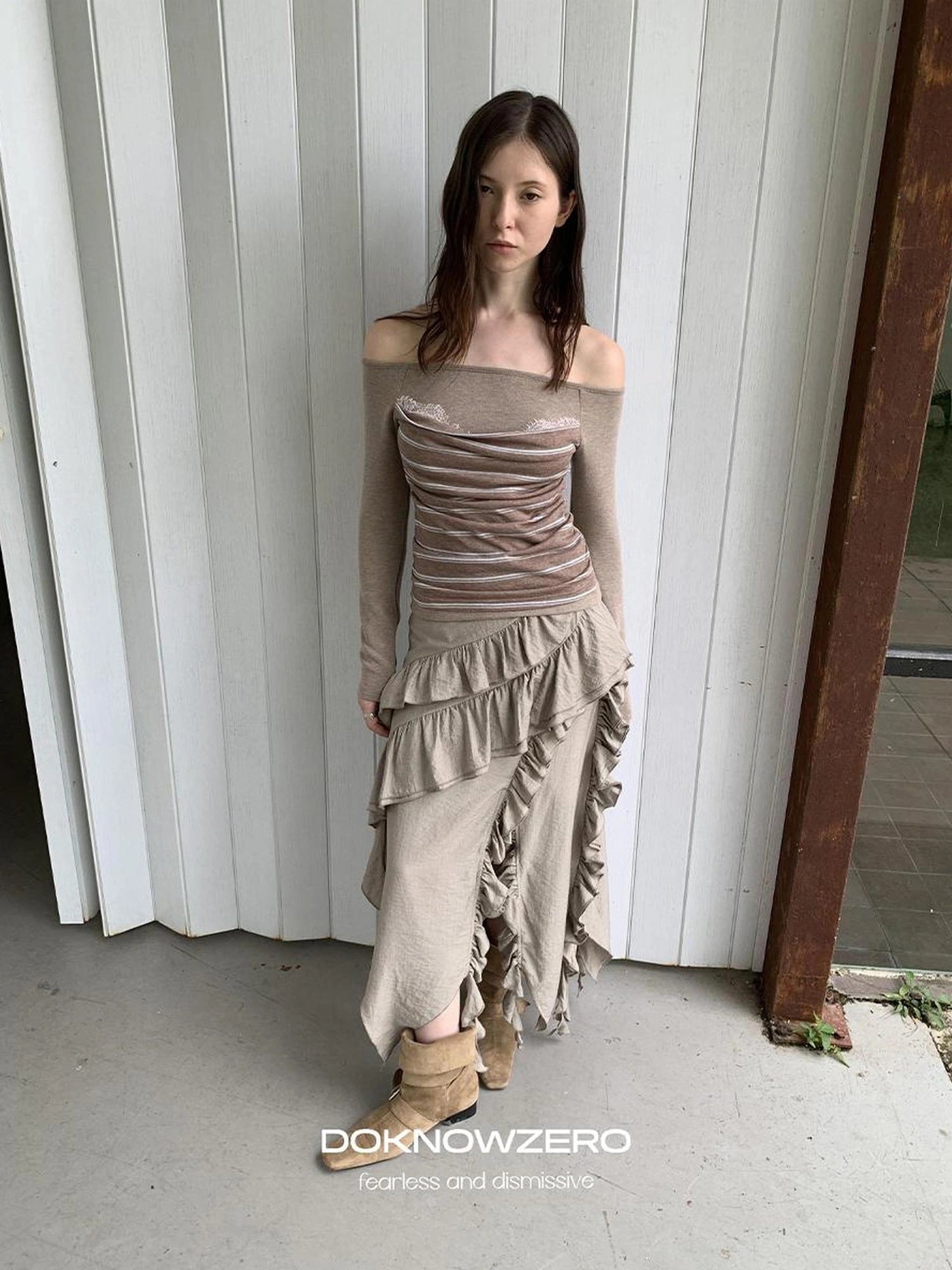 DKZ OFFICIAL Irregular Cascading Hem Flounce Skirt
