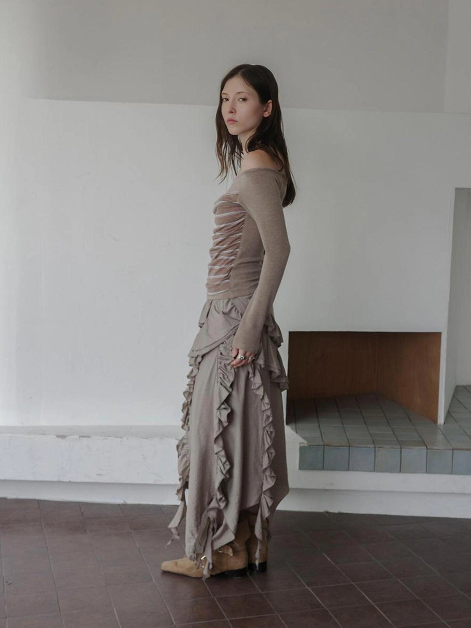 DKZ OFFICIAL Irregular Cascading Hem Flounce Skirt