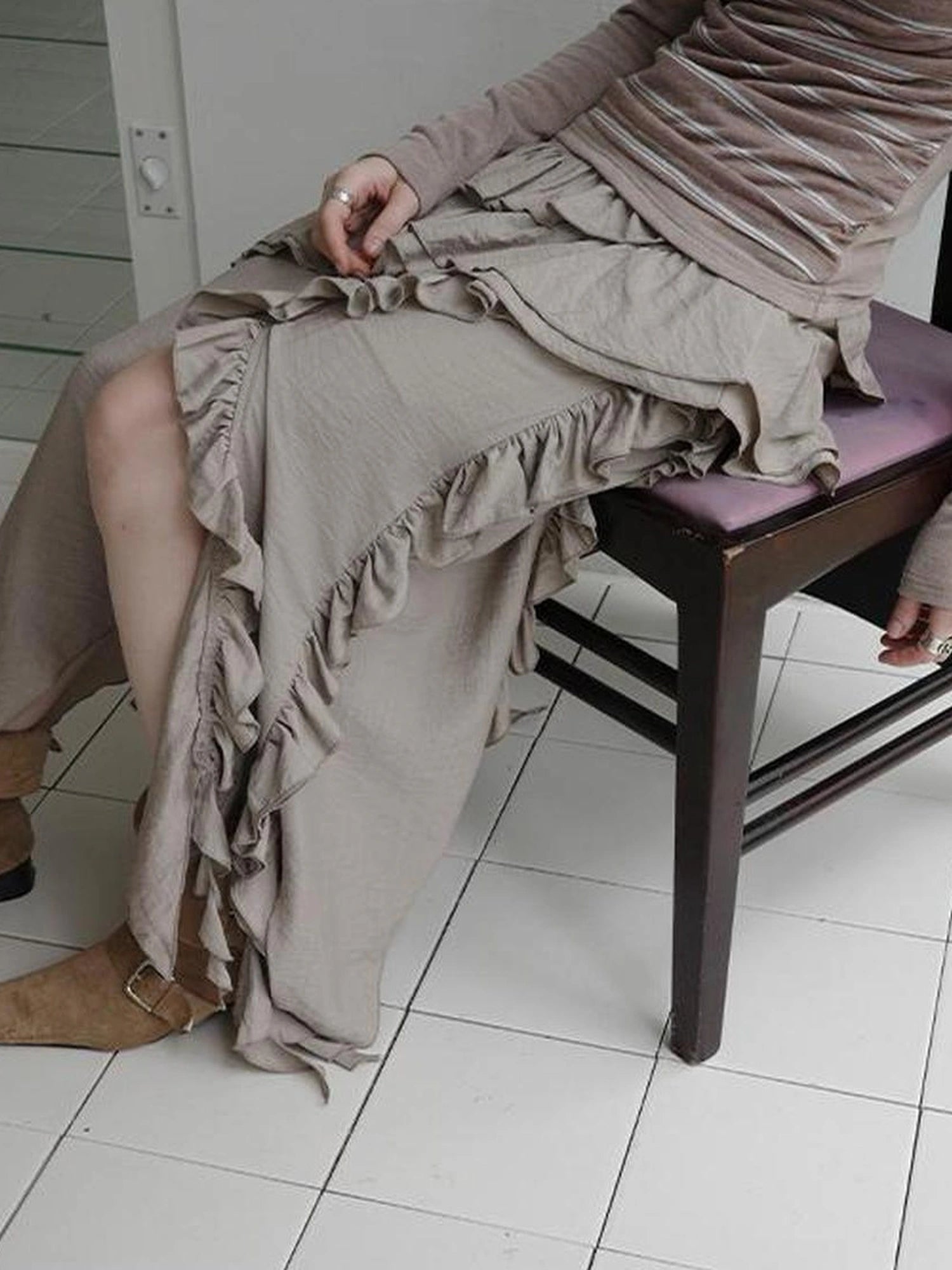 DKZ OFFICIAL Irregular Cascading Hem Flounce Skirt