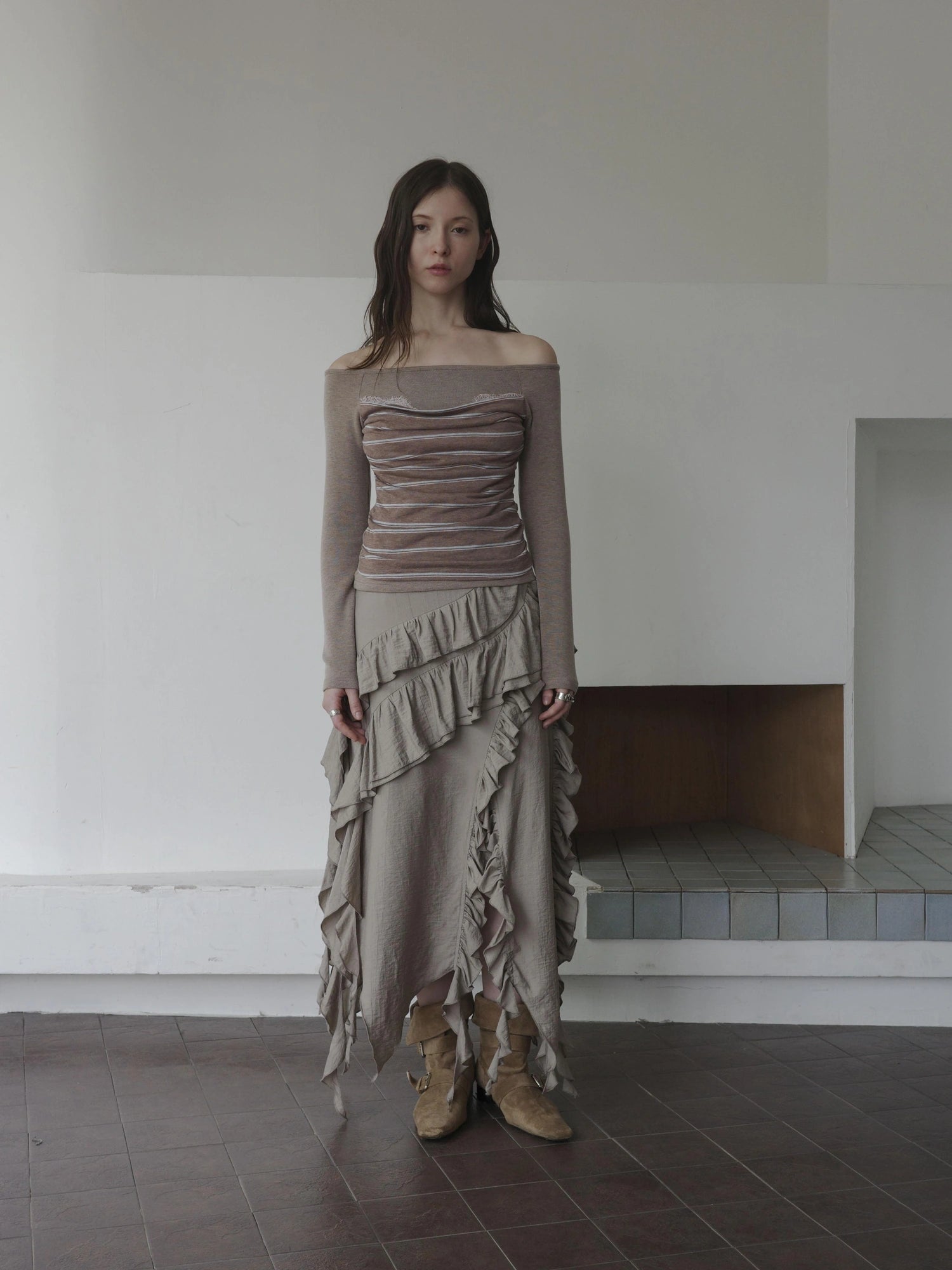 DKZ OFFICIAL Irregular Cascading Hem Flounce Skirt