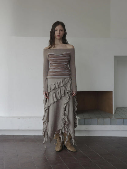 DKZ OFFICIAL Irregular Cascading Hem Flounce Skirt