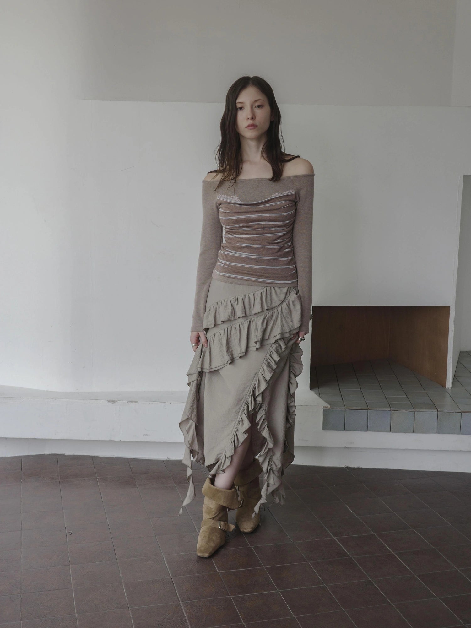 DKZ OFFICIAL Irregular Cascading Hem Flounce Skirt