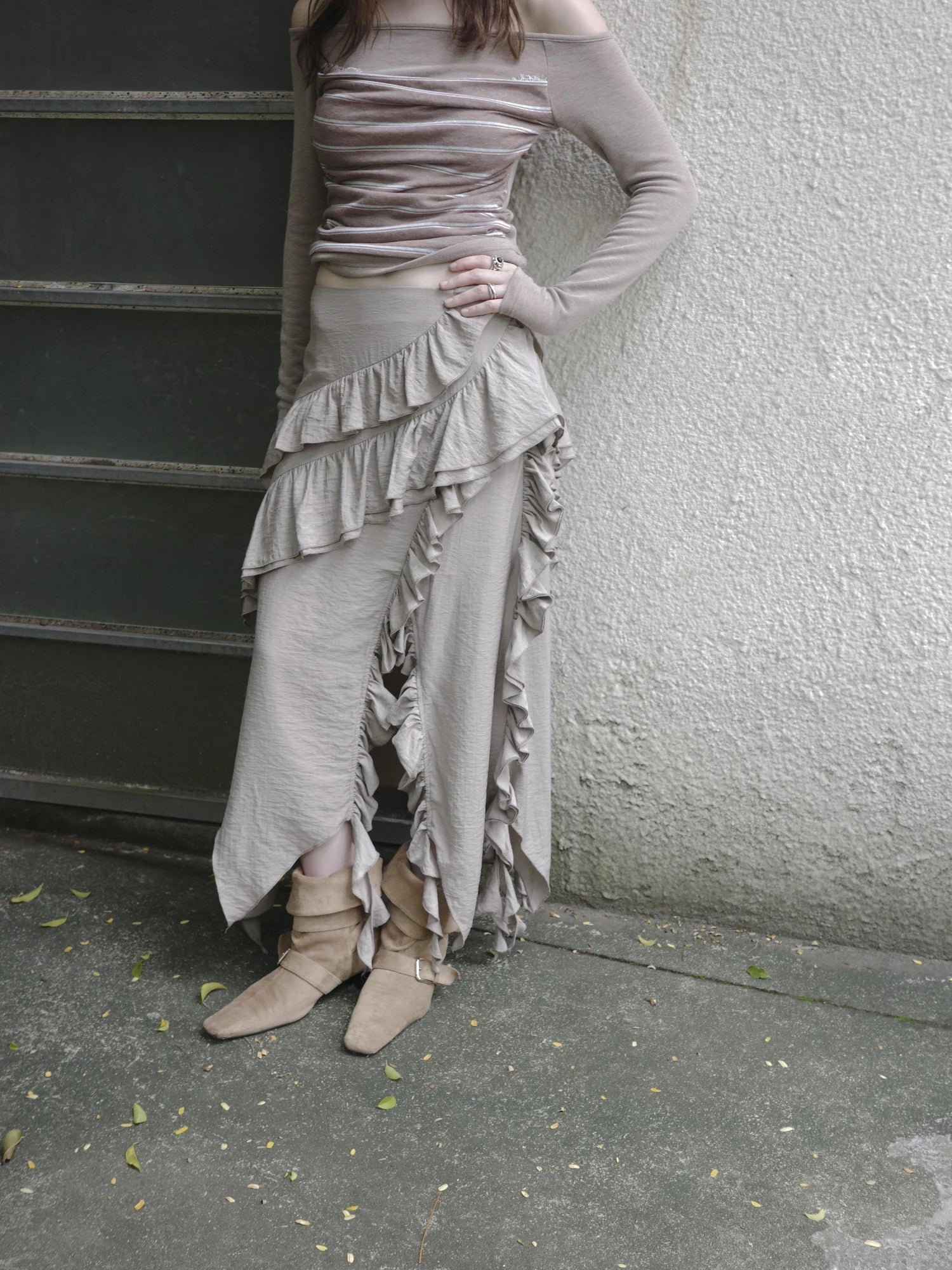 DKZ OFFICIAL Irregular Cascading Hem Flounce Skirt