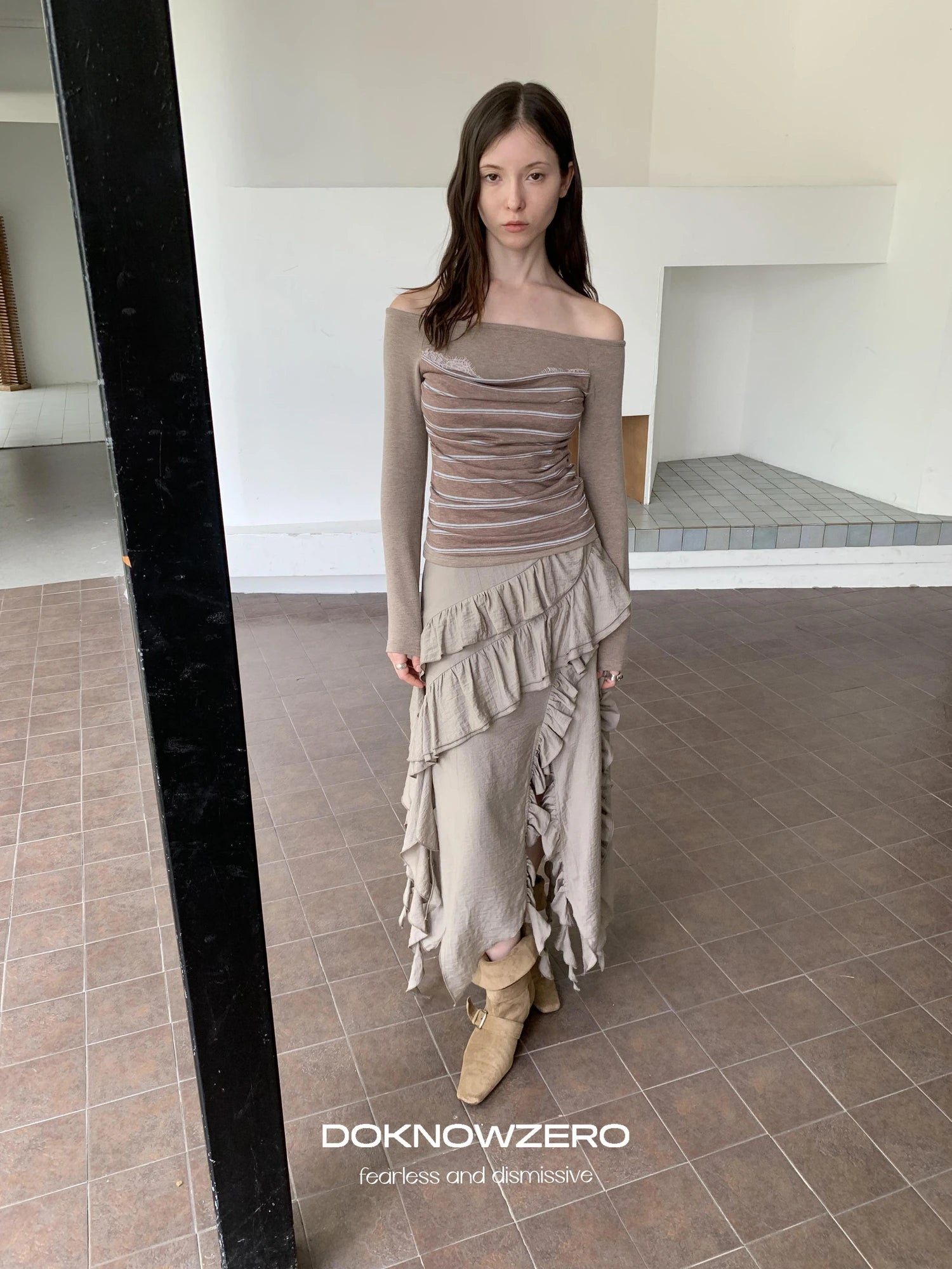 DKZ OFFICIAL Irregular Cascading Hem Flounce Skirt