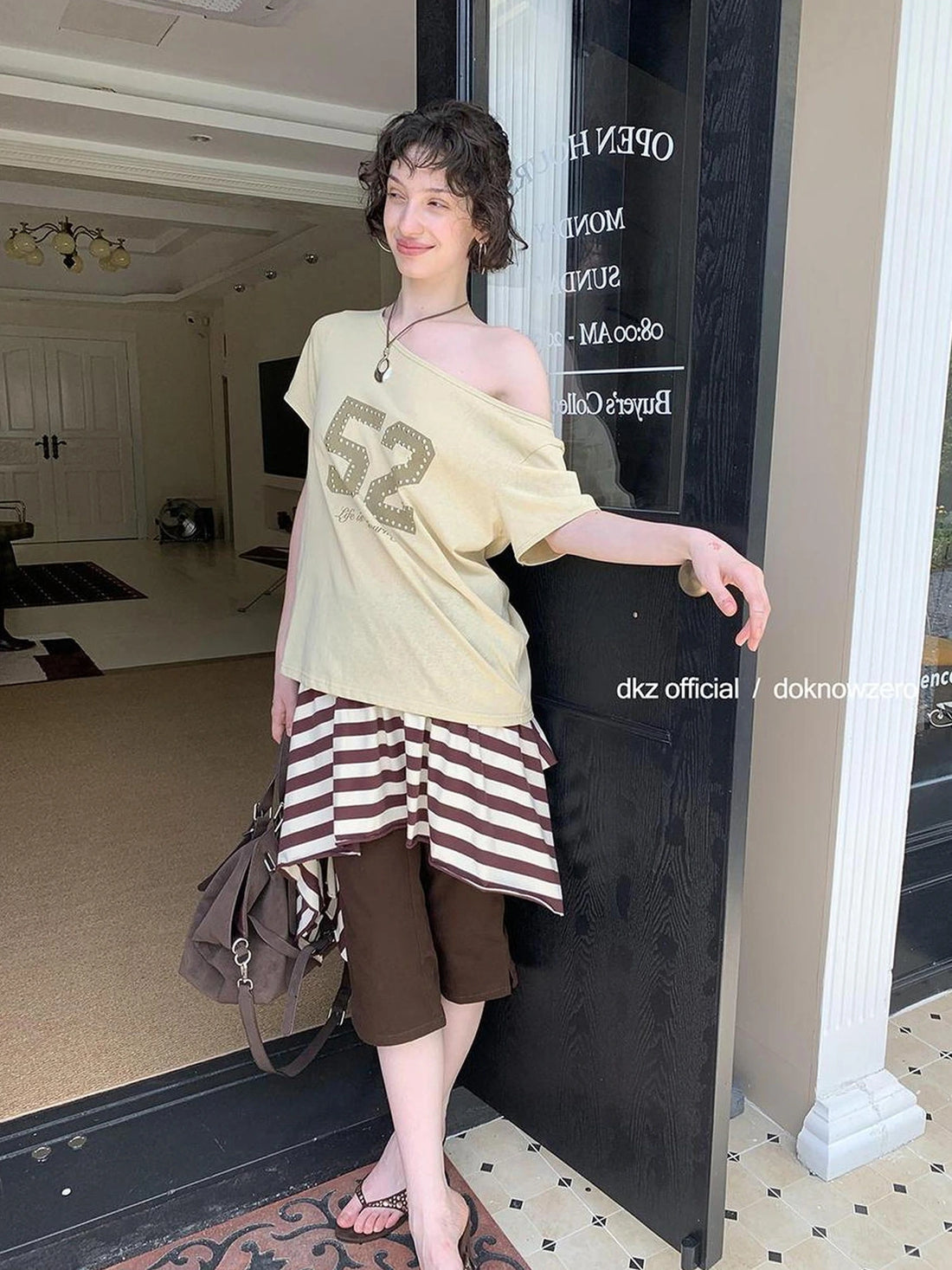 DKZ OFFICIAL Irregular Stripe Layering Skirt With Asymmetric Hem