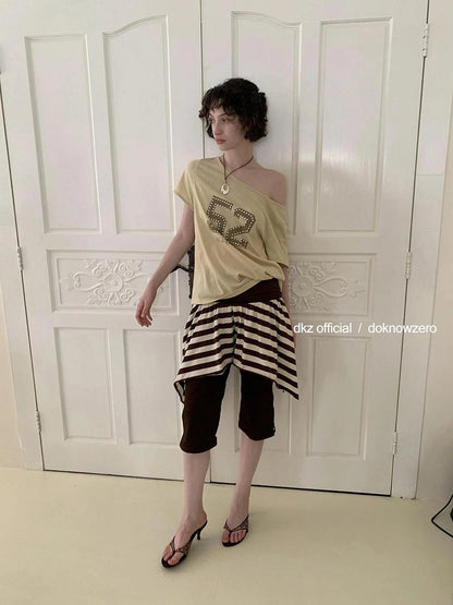 DKZ OFFICIAL Irregular Stripe Layering Skirt With Asymmetric Hem