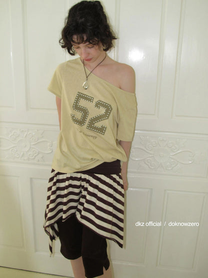 DKZ OFFICIAL Irregular Stripe Layering Skirt With Asymmetric Hem