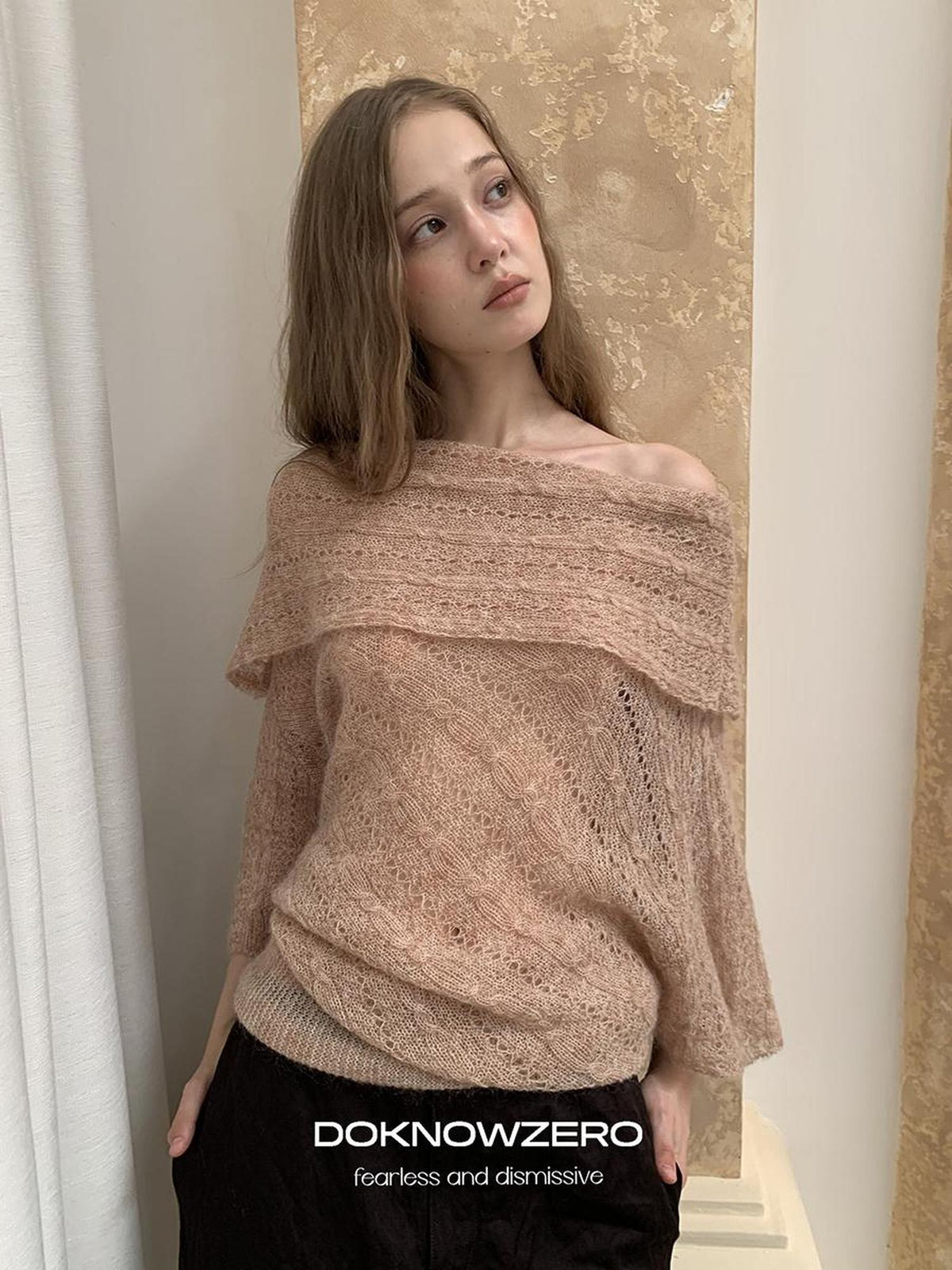 DKZ OFFICIAL Jacquard Slant Neck Mohair Women&