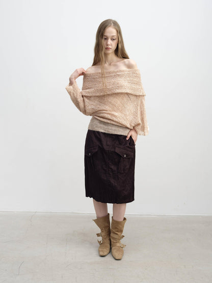 DKZ OFFICIAL Jacquard Slant Neck Mohair Women&