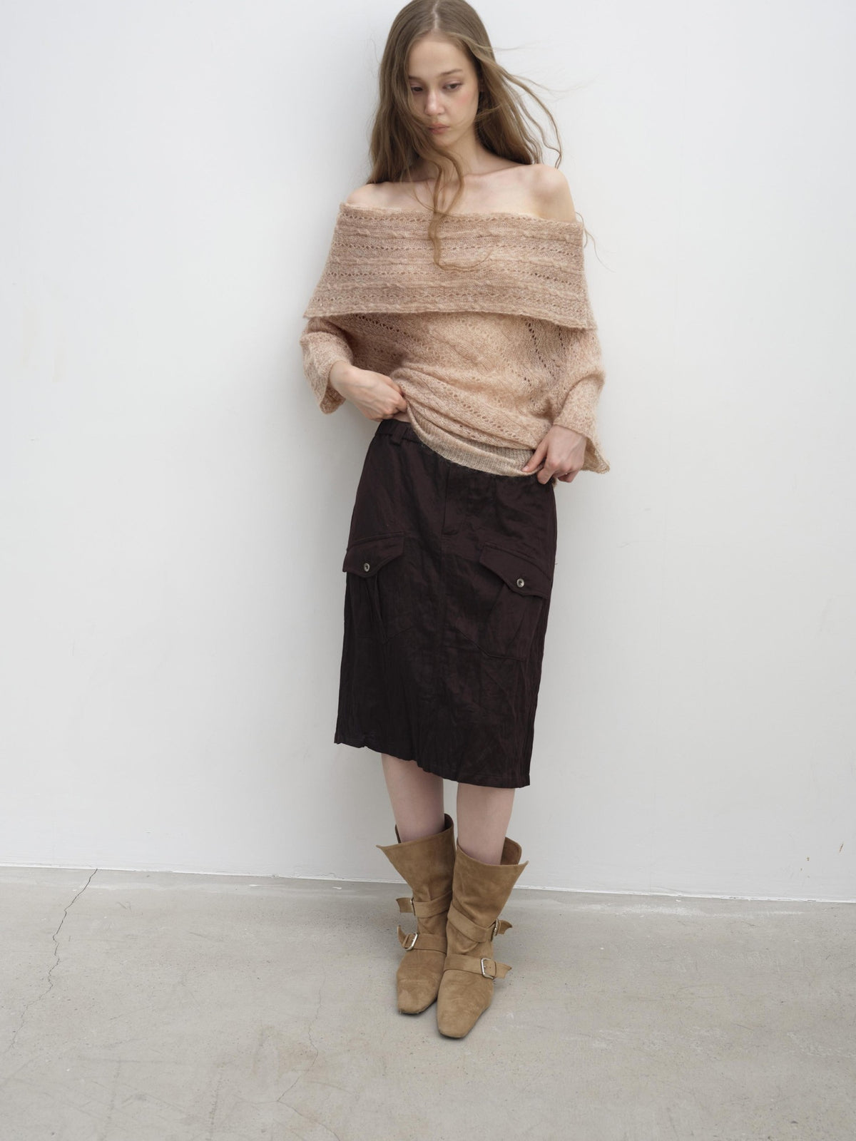DKZ OFFICIAL Jacquard Slant Neck Mohair Women&