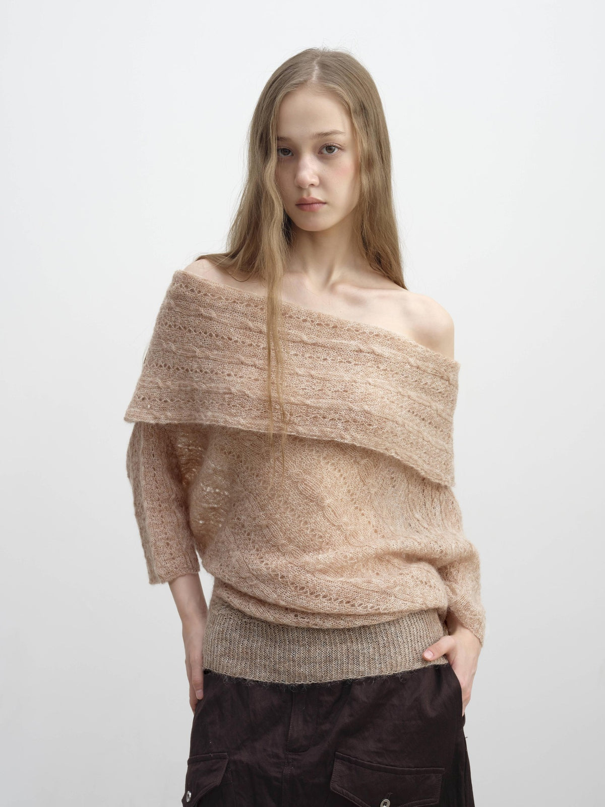DKZ OFFICIAL Jacquard Slant Neck Mohair Women&