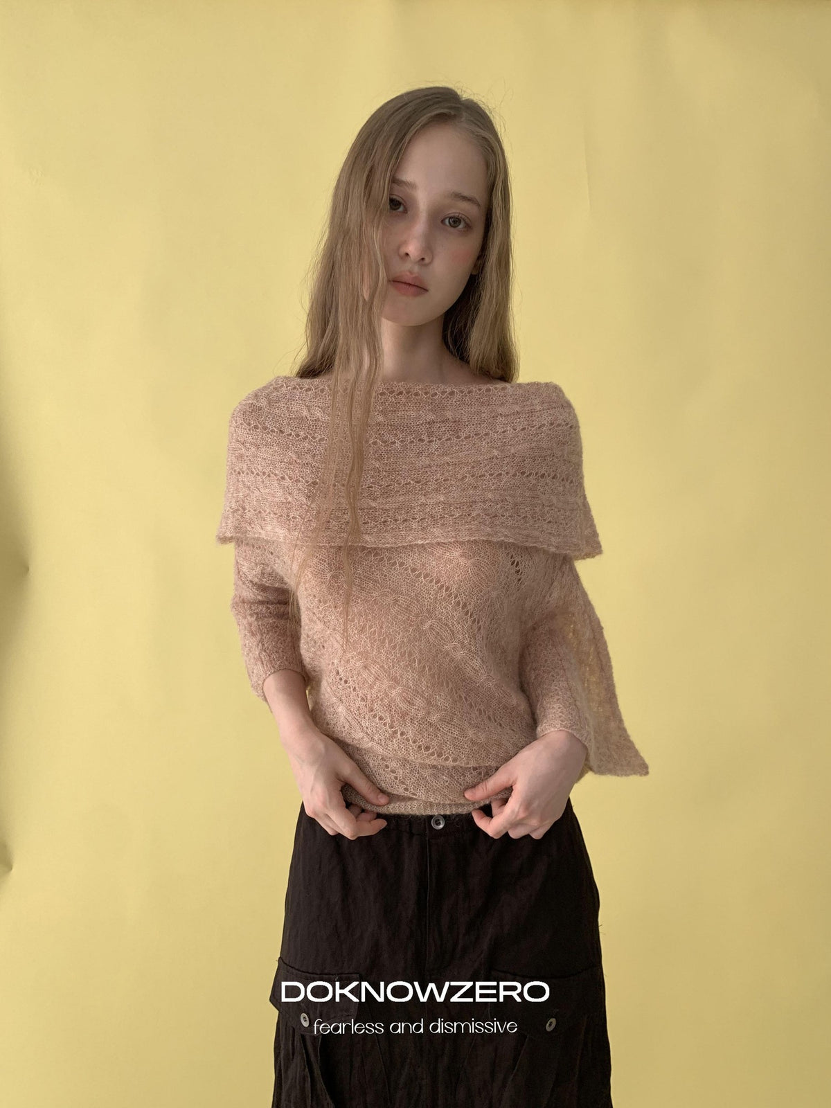 DKZ OFFICIAL Jacquard Slant Neck Mohair Women&